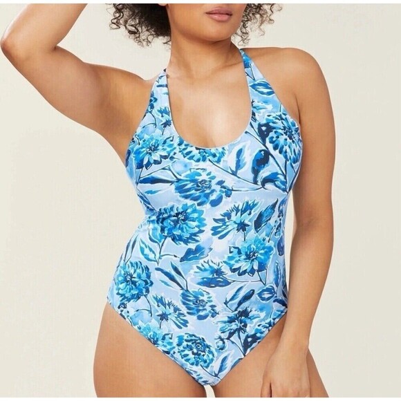 Andie Swim Sz Small The Baia One Piece Swimsuit Bathing Suit Floral Print Blue - Picture 5 of 6